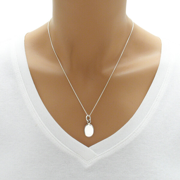 Charming 925 Sterling Silver Small Oval Engravable Charm Pendant