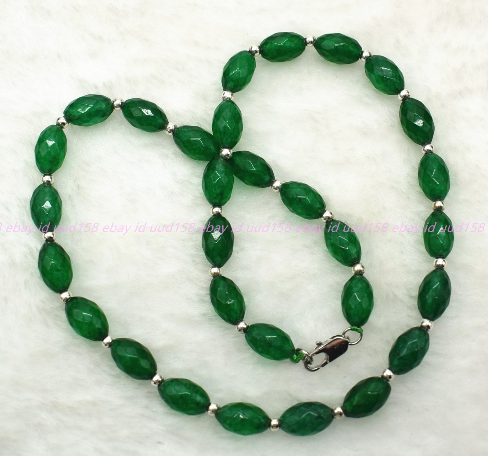 Handmade Natural 8x10mm Faceted Green Jade Gemstone Rice Beads Necklace 16-36in