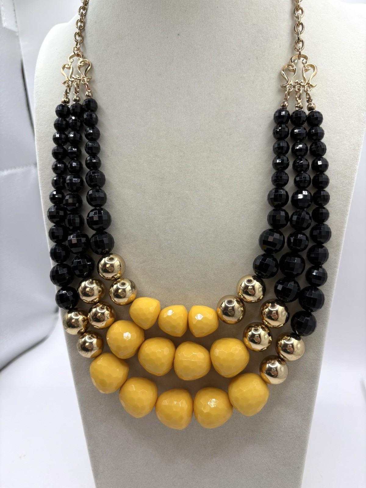 Black, Gold & Bright Yellow Layered Beaded Necklace