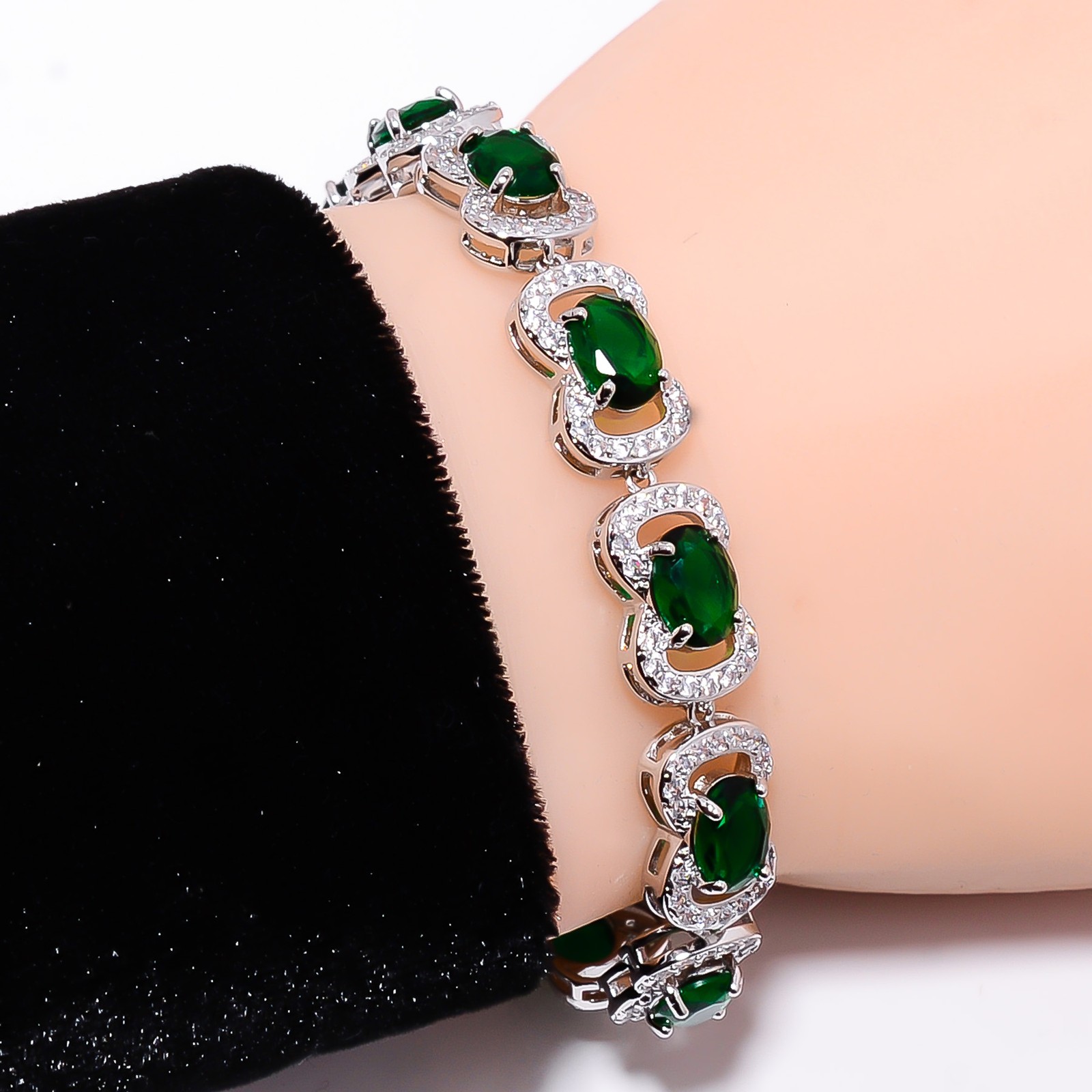 Chrome Diopside, CZ 925 Sterling Silver Adjustable Bracelet 7-8″ B131140