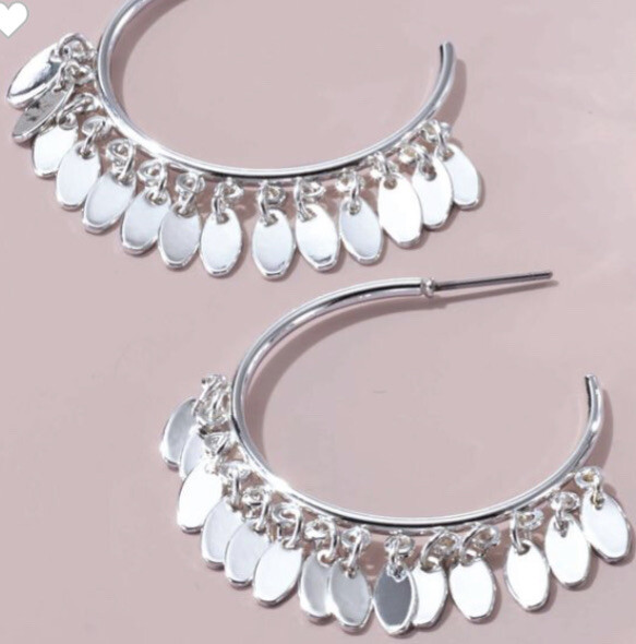 1 1/4 Inch Silver tone Hoop Dangle Earrings pierced new inbox. Free Ship