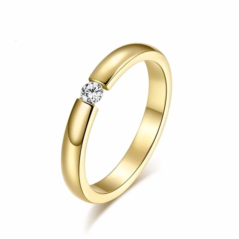 Stainless Steel Ring Simulated Zirconia 3mm Thin Solitaire Engagement Jewelry