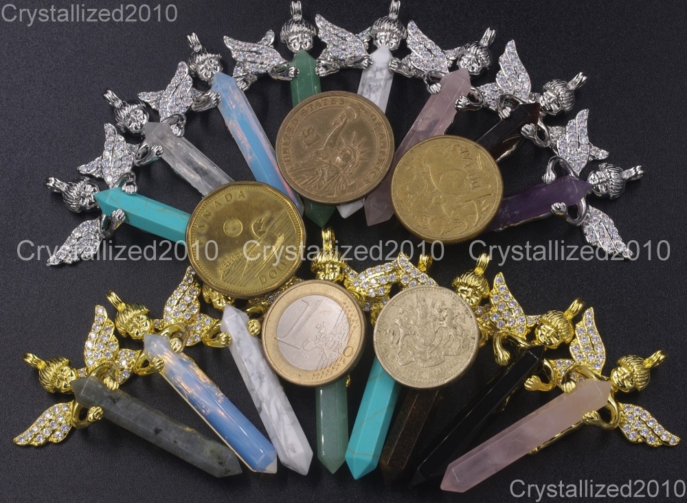 Natural Gemstone Zircon Pave Angel Hexagonal Pointed Reiki Healing Pendant Beads