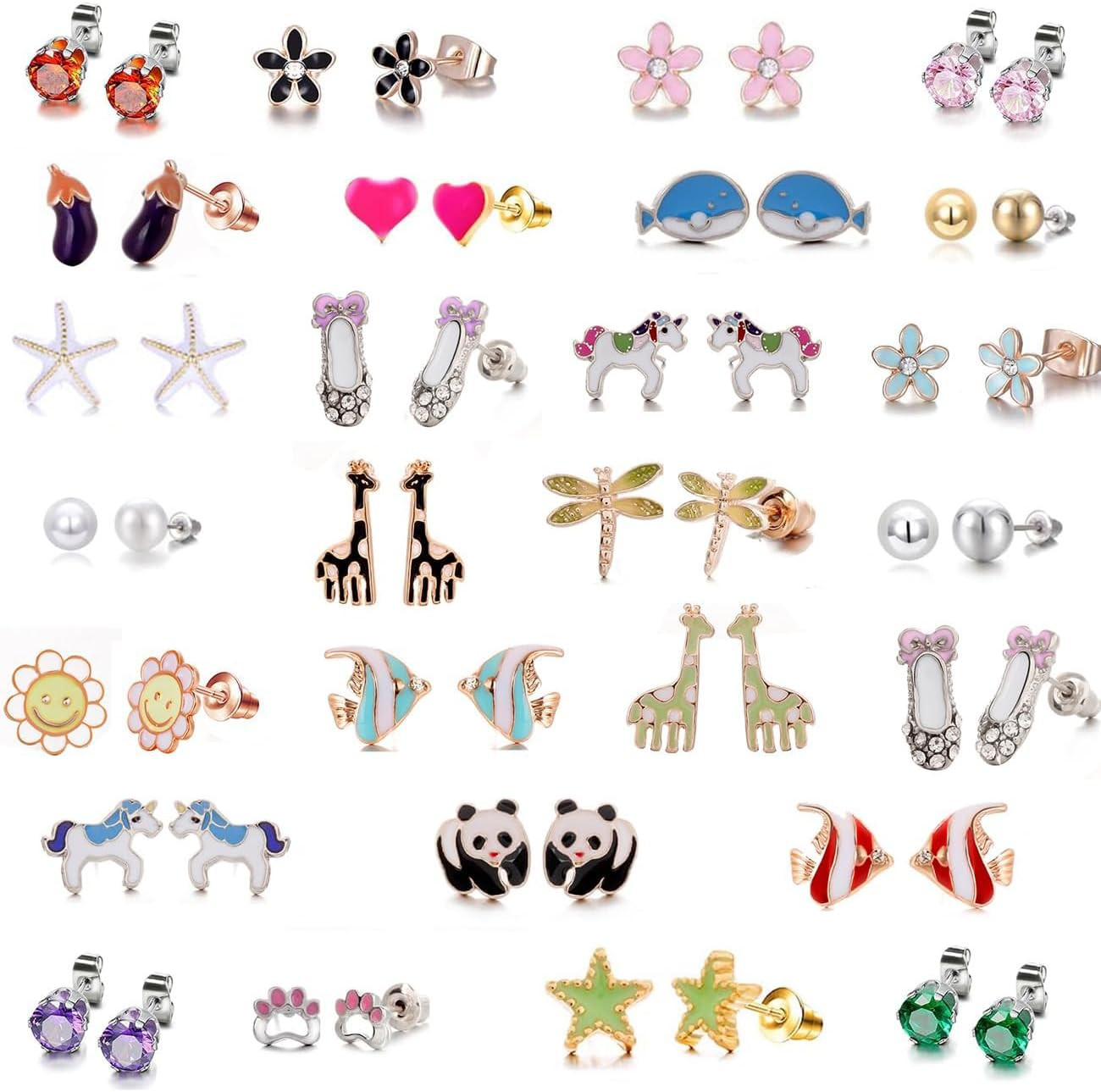 30 Pairs Hypoallergenic Stud Earrings Girls Sensitive Ears Steel Posts