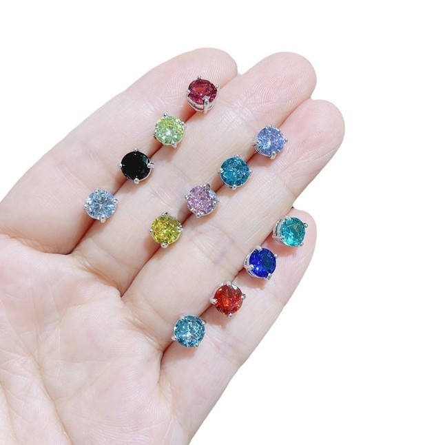 Colorful AAA Cubic Zirconia Stud Earrings Women’s Four-claw Cute Zircon Stud Ear