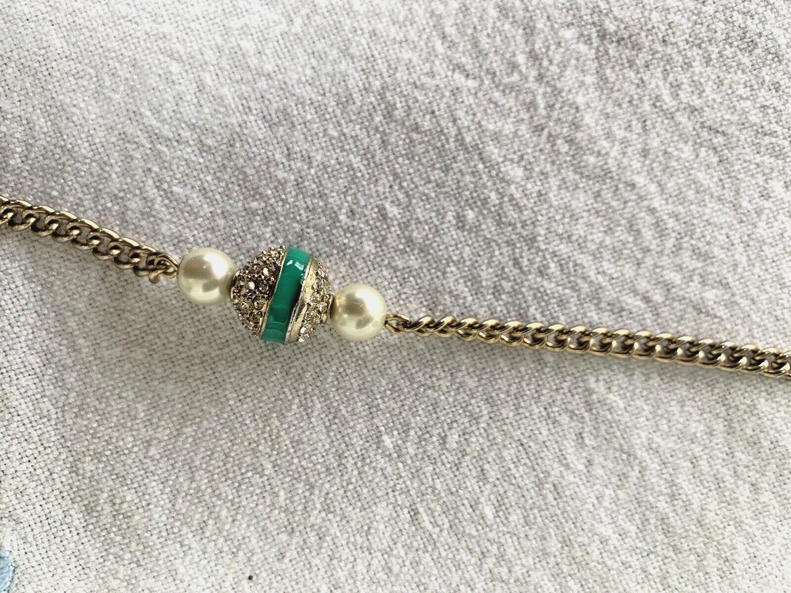 J .Crew Station Pearl and Pavé Rhinestone Chain Necklace Gold Tone 38 Inches