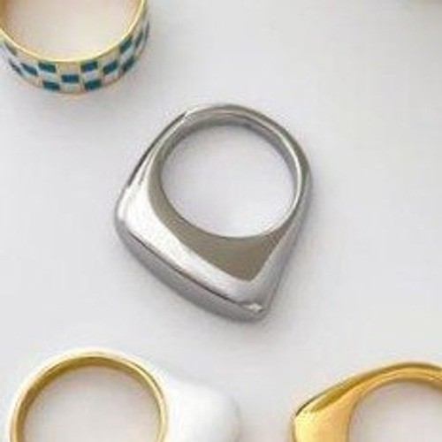 Modern Titanium Statement Ring Geometric Design Silver Tone Size 6