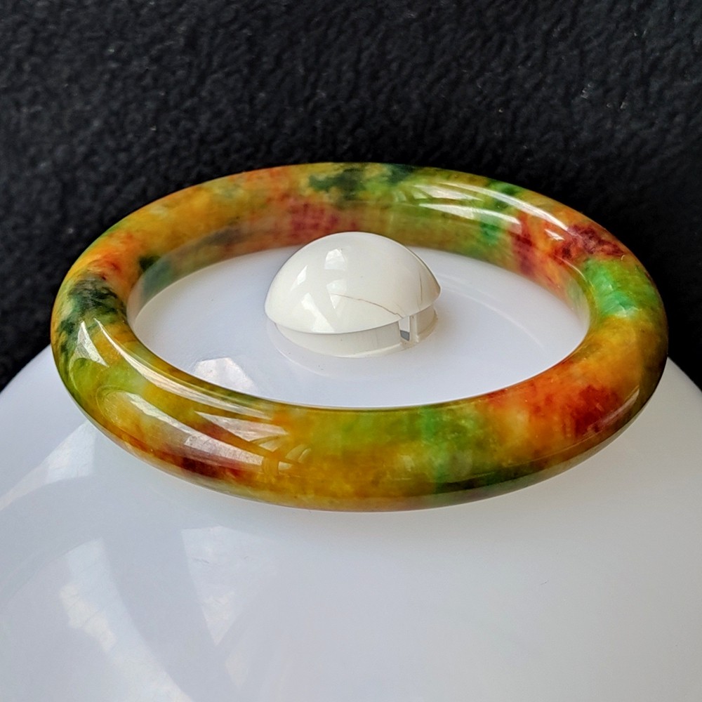 Certified Grade A Multicolor 59mm Burma Jade jadeite Circle Bangle Bracelet 2960