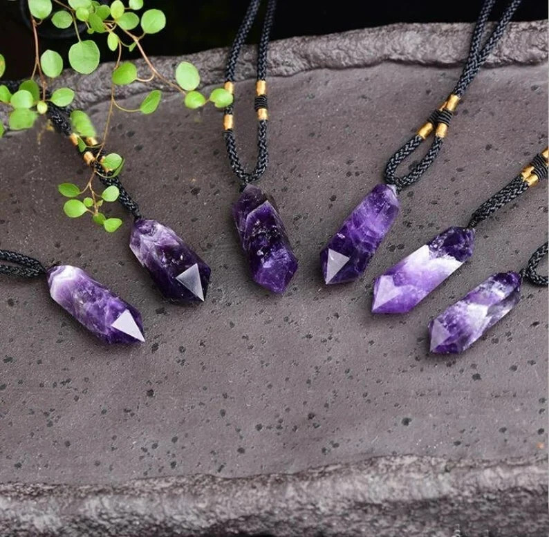 Natural Hexagonal Amethyst Pendant Unisex Crystal Healing Chakra Necklace Gift