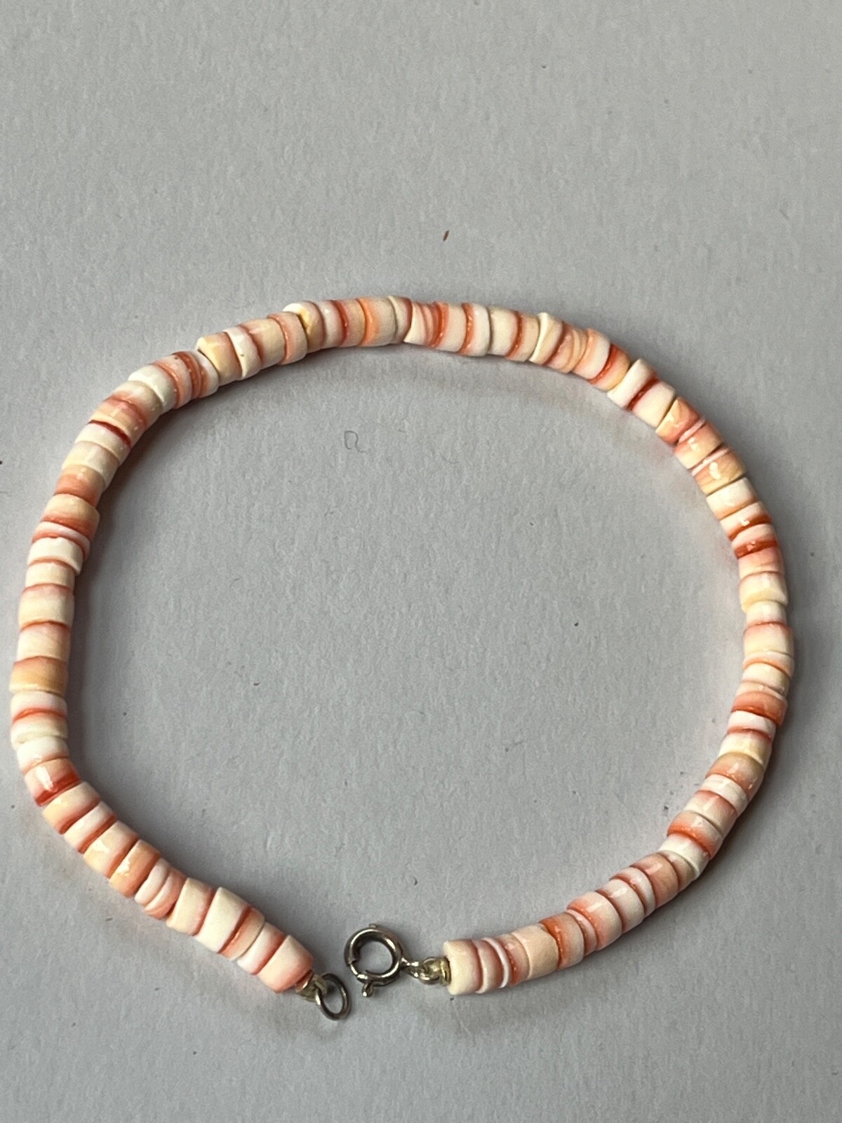 Orange & White Seashell Heist Style Bead Bracelet Anklet -8.5 inches long x 1/8t