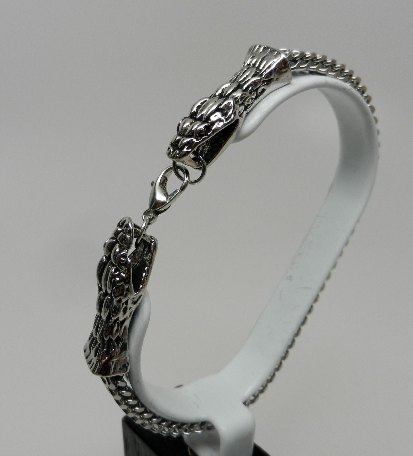 Two Snake Head Reptile 7mm Curb Link 8″ Stainless Bracelet Men’s Women’s Unisex