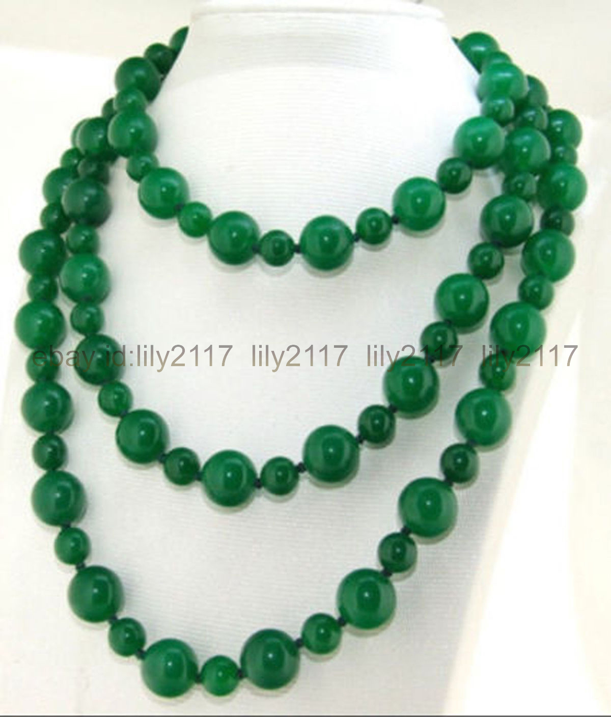Genuine natural 10mm 6mm Green Jade Round Gems Beaded Necklace Long 36 inches