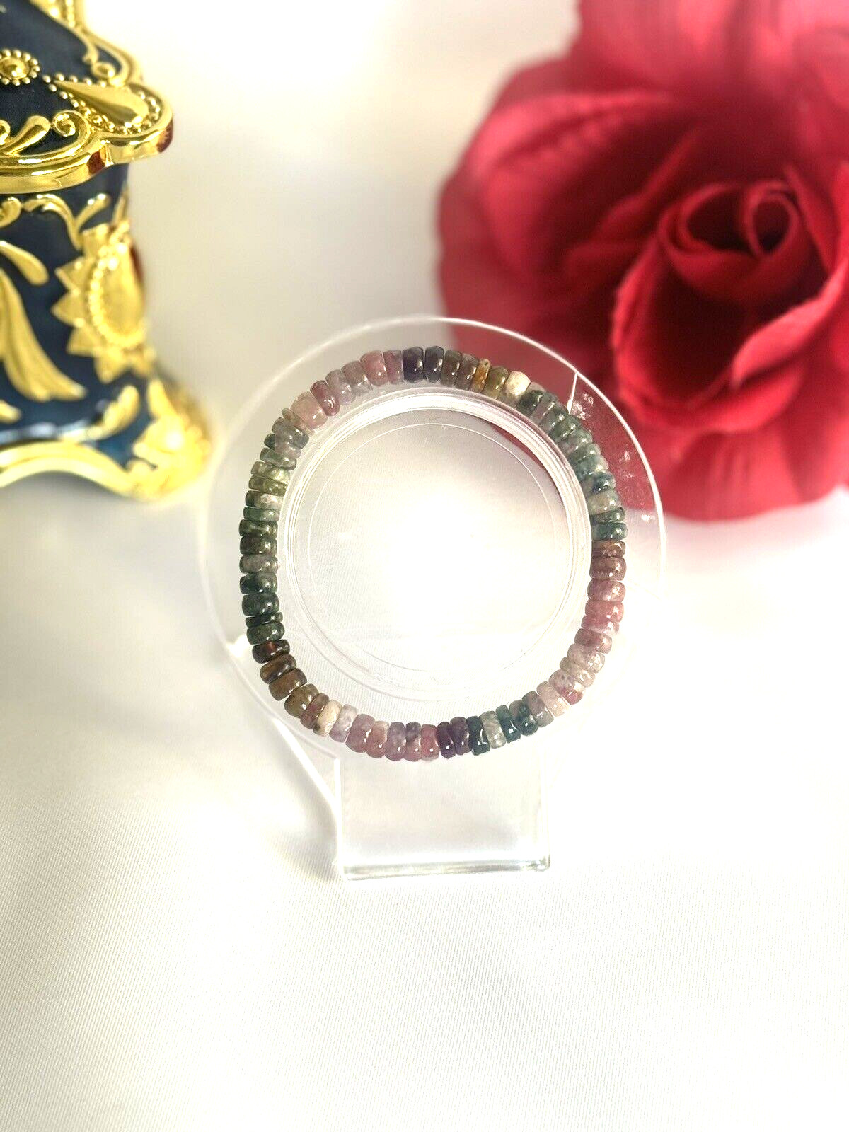 Natural Multi Colored Tourmaline Bracelet Disc Flat Beads 6-7mm Healing