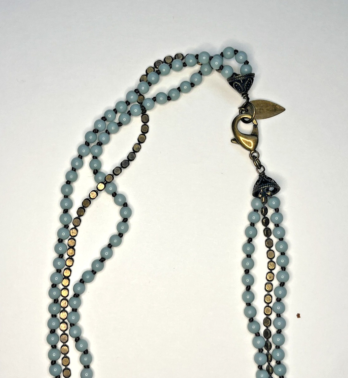 COLDWATER CREEK COPPER COLOR METAL ACRYLIC BLUE & LILAC BEADS BUTTERFLY NECKLACE