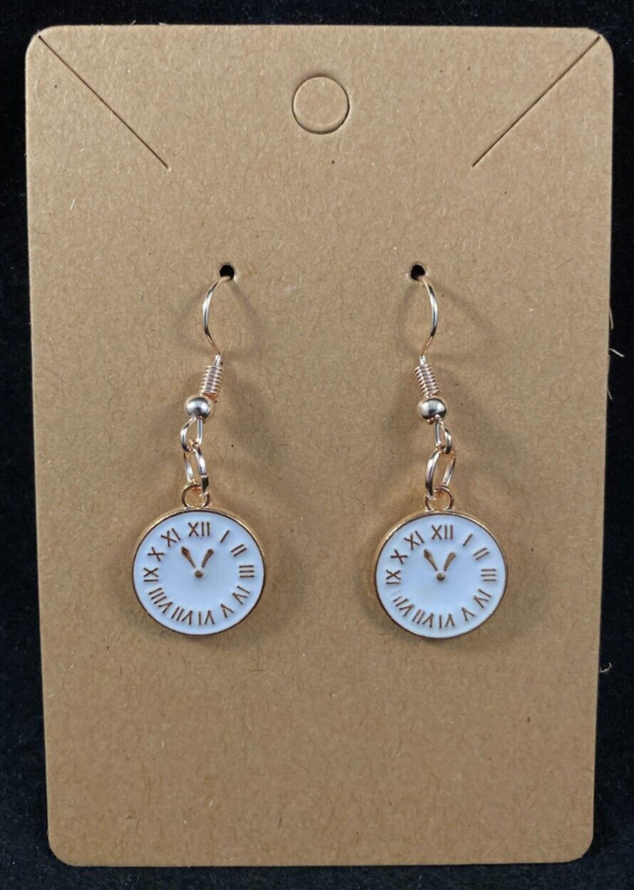 Time Clock Earrings – Dangle – Gold Hook – Handmade