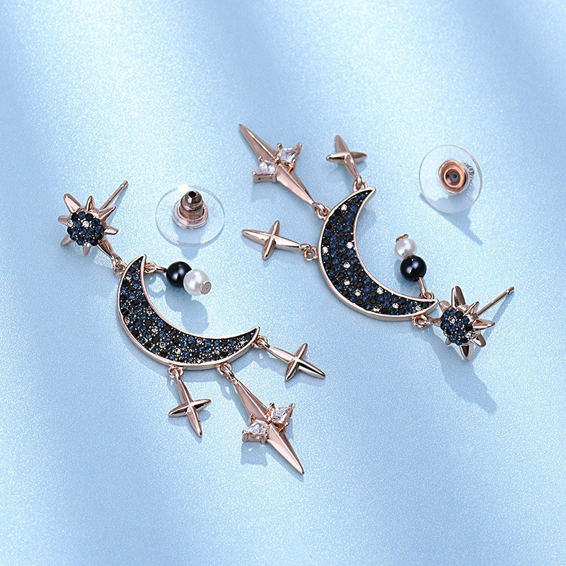Crystal Celestial Star Moon Sun Stud Earrings Women Asymmetric Universe Jewelry