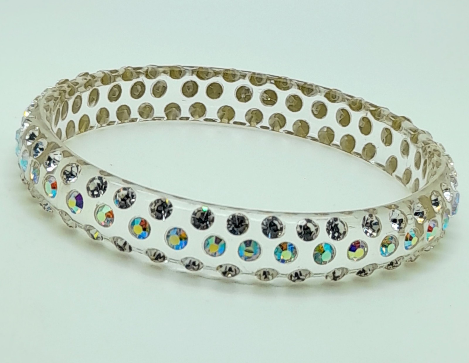 Transparent clear round Plastic clear & ab rhinestone fashion bangle bracelets