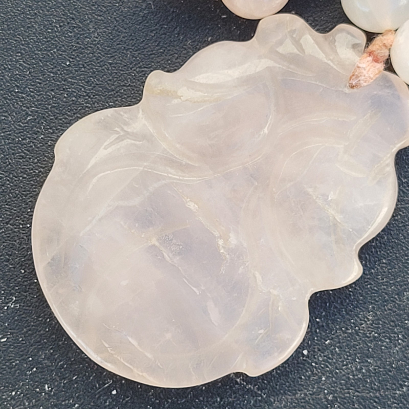 Hand-Knotted Natural Rose Quartz Bead Necklace with Carved Pendant 10mm 32″