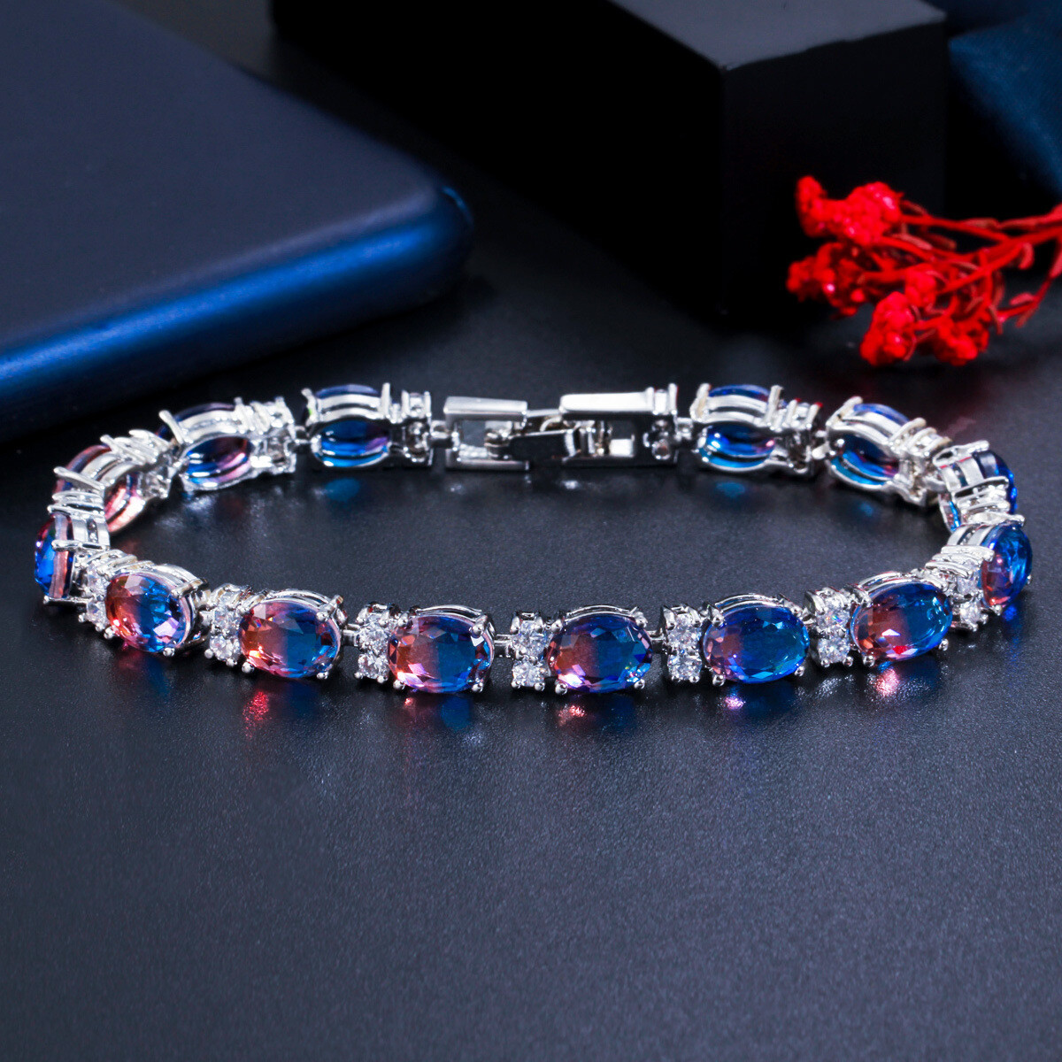 Mystic Jewelry Gift Bi Color Tourmaline White Topaz Women Silver Charm Bracelets
