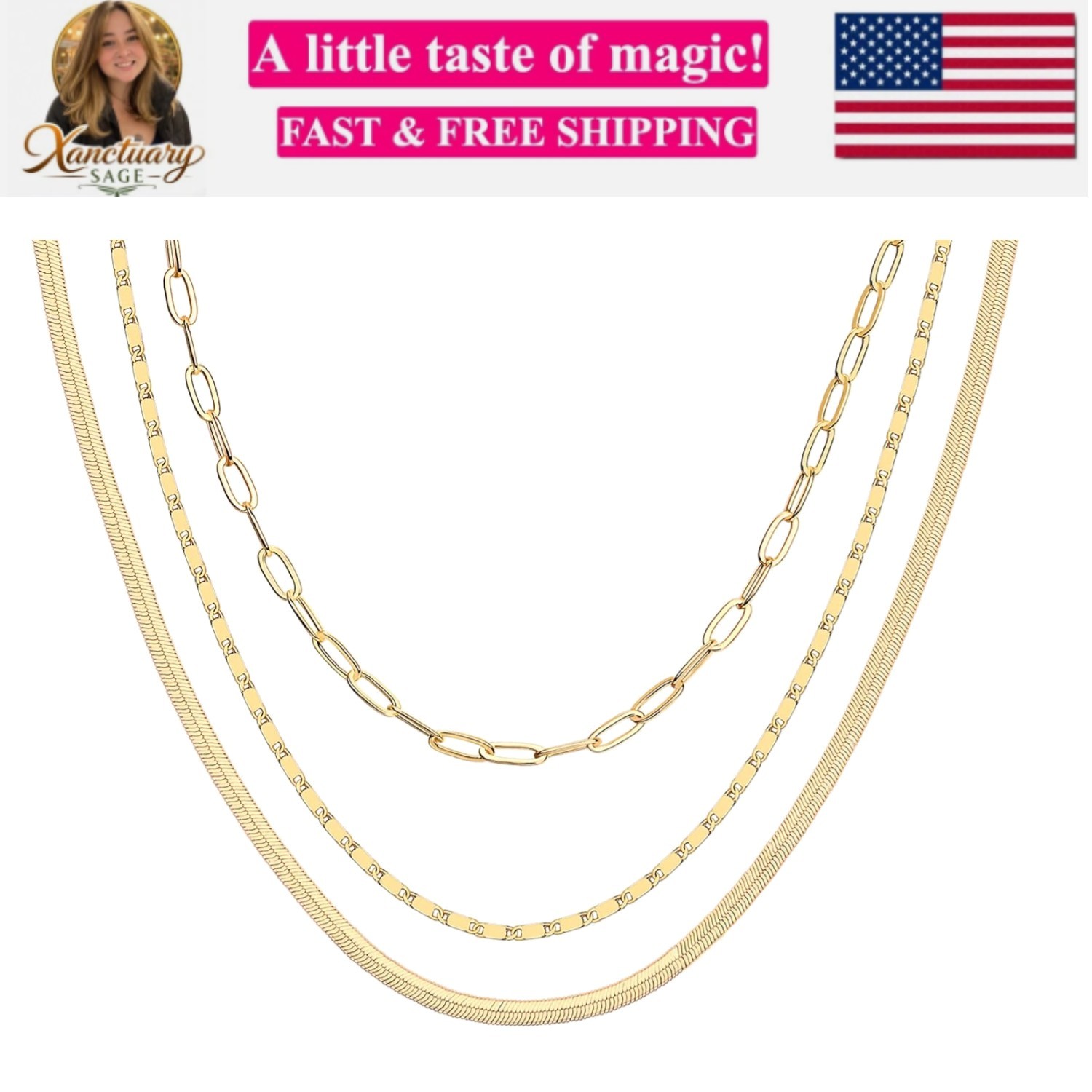 14K Gold Plated Dainty Layering Necklaces for Women | Snake Chain, Curb Link,…