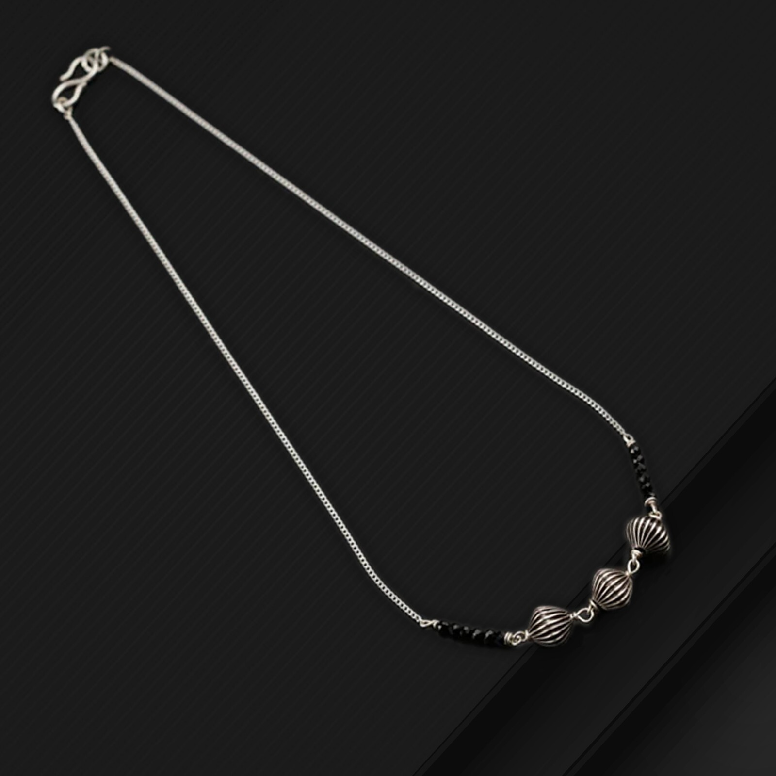 16″to30″925 sterling silver black beaded chain and silver ball mangalsutra ms114