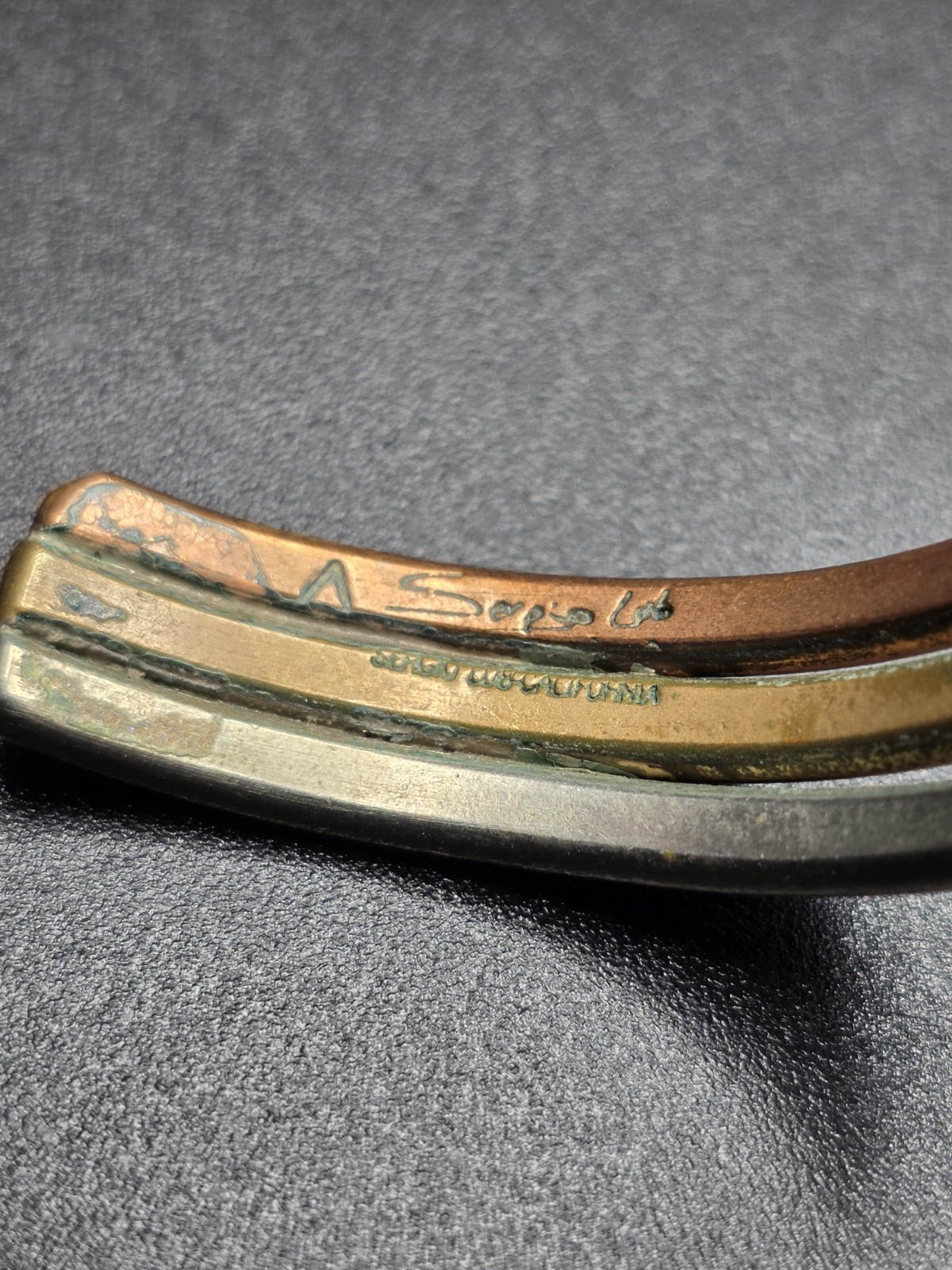 Vintage Sergio Lub Brass Copper Aluminum Hand Made In California Cuff Bracelet