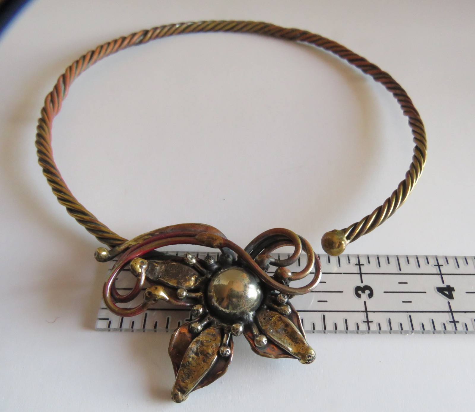 Brutalist Artisan Torque Collar Necklace Asymmetric Floral Centerpiece Vtg