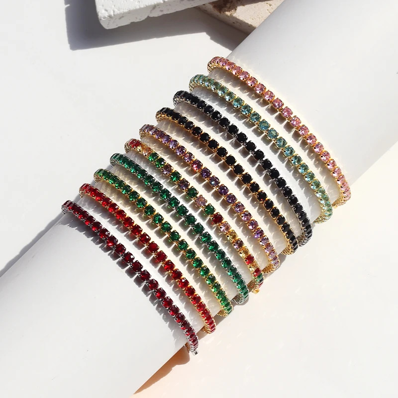 Colorful Crystal Tennis Bracelet for Women Waterproof Multicolor 3MM CZ Wedding