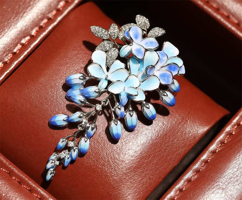Enamel Color Design Wisteria Flower Brooch, High Quality Flower Brooch 6.6CMX4CM