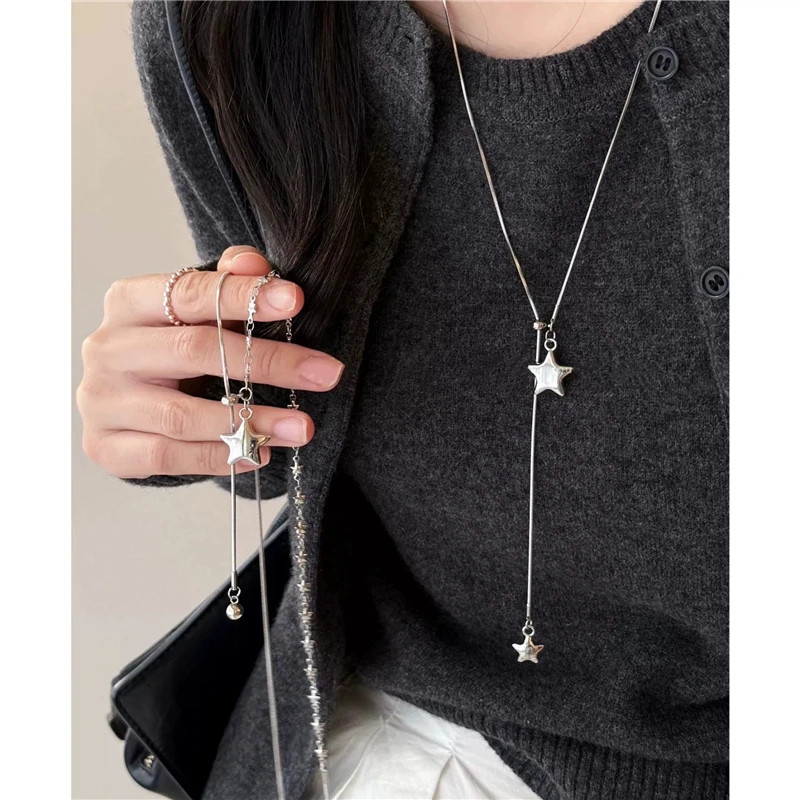 Silver Color Asymmetrical Star Pendant Adjustable Snake Chain Necklace for Women