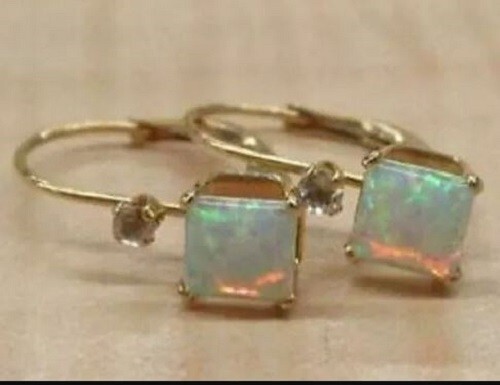 1.50Ct Princess Lab Created Fire Opal 14K Yellow Gold Over Drop Dangle Earrings