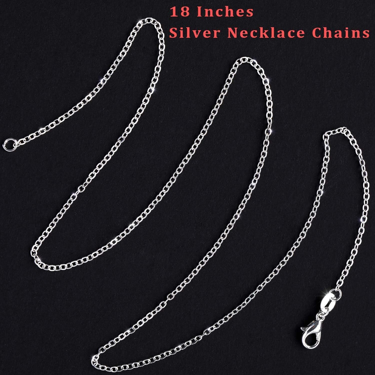 50 Pack Silver Plated Necklace Chains Bulk Cable Chain Pack for Jewelry