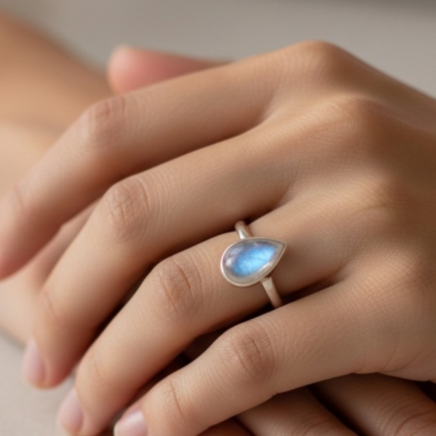 Natural Moonstone 925 Sterling Silver Ring Handmade Jewelry Gift For Her B_10