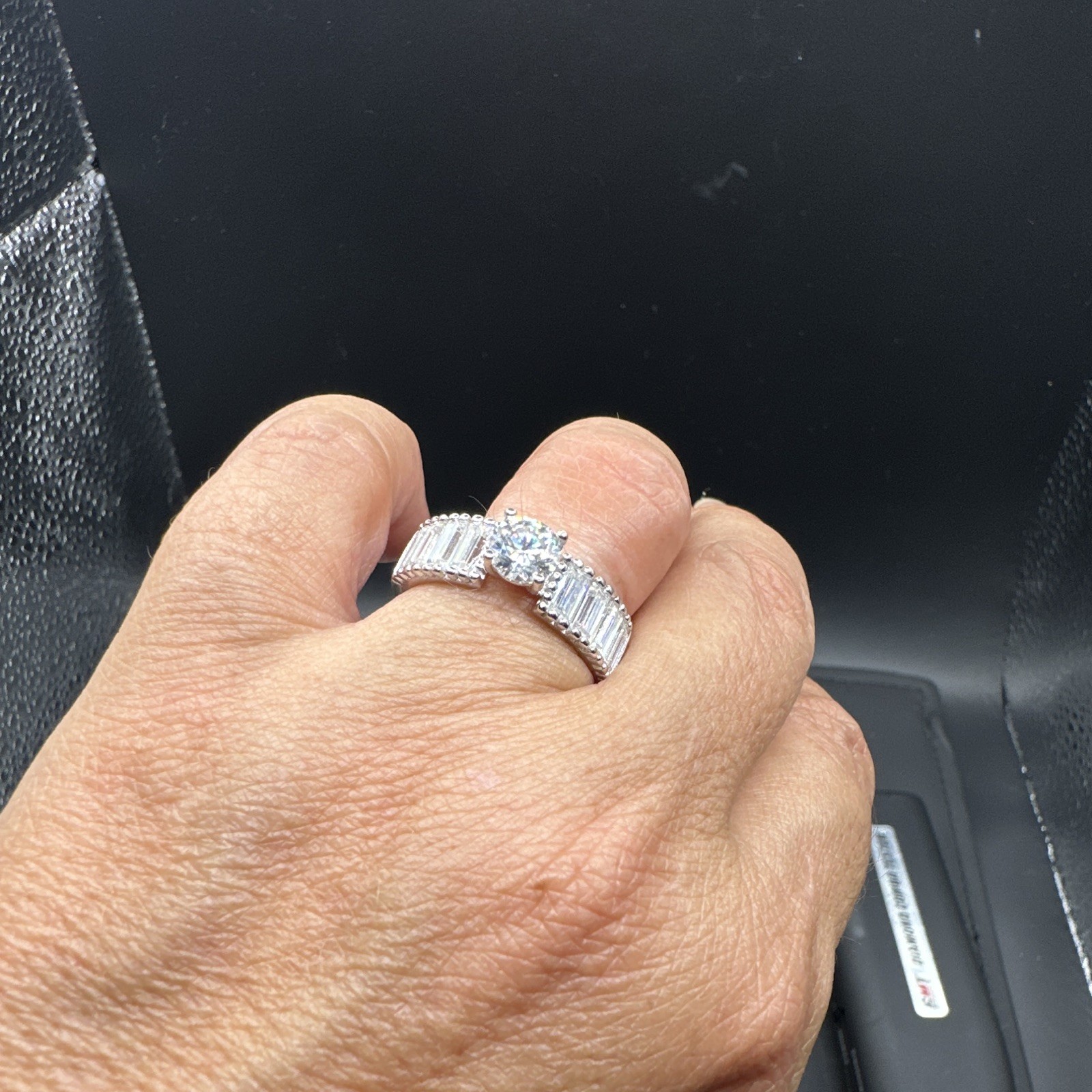 Sterling Silver 925 Round White Moissanite Prong-Set Band Ring Size 9