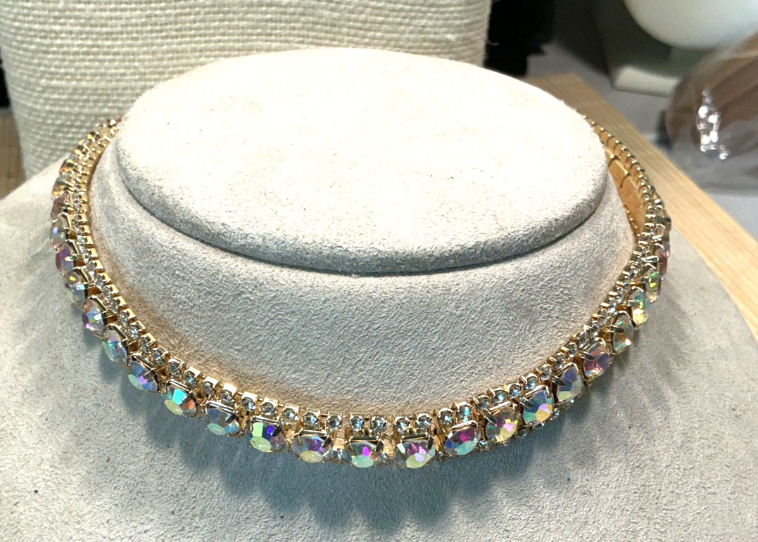 Fashion Necklace Crystal AB Rhinestone Gold Tone Dog Collar Choker Lot 103D