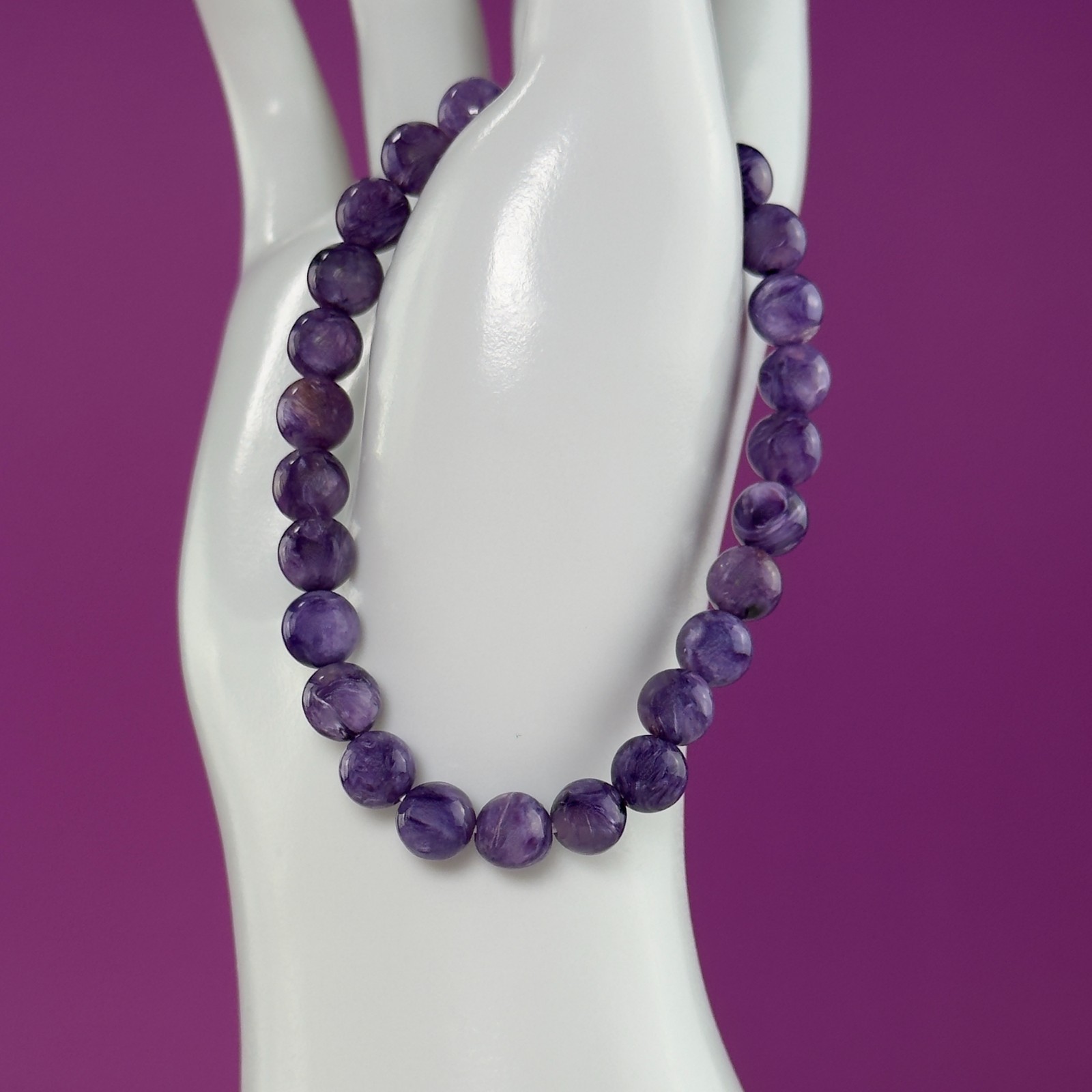 Charoite Bracelet 7mm Russian Purple Crystal Stretch Beaded Bracelet
