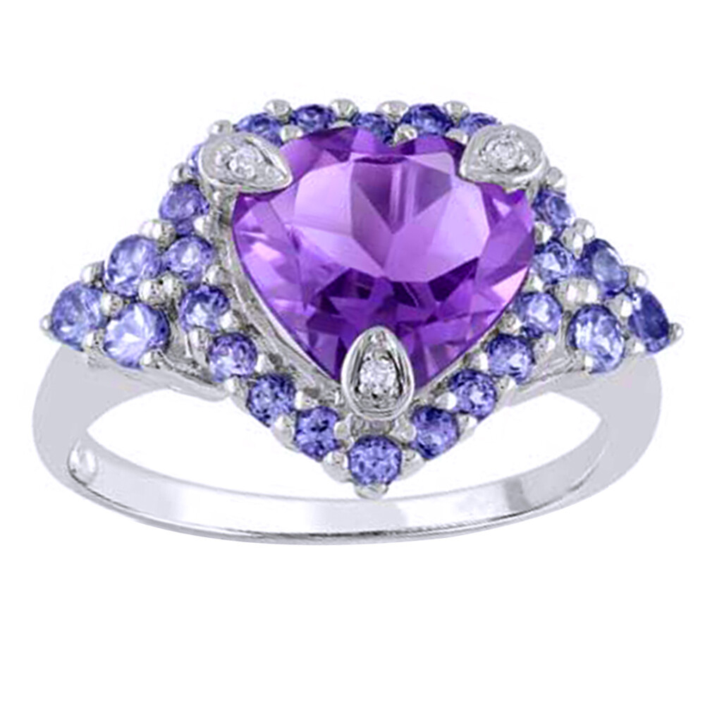 9.0mm Amethyst,Tanzanite and Diamond Accent Ring in 14k White Gold Finish