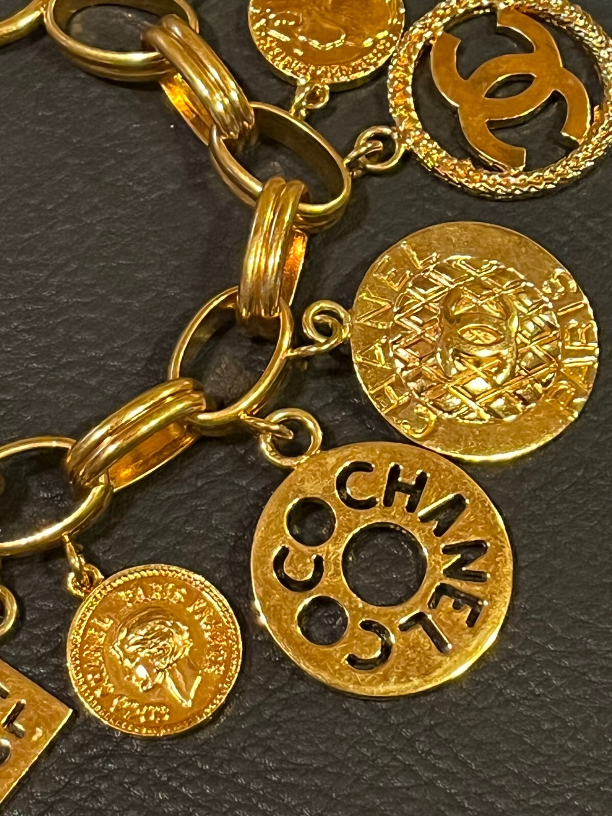 CHANEL Bracelet Bangle AUTH Coco Mark chain Logo Vintage Rare GOLD Icon 93A F/S