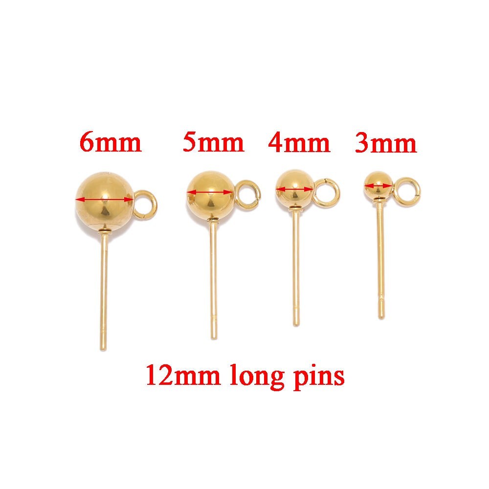 50pcs stainless steel ball 3mm/4mm/5mm/6mm pin earring findings with jump ring