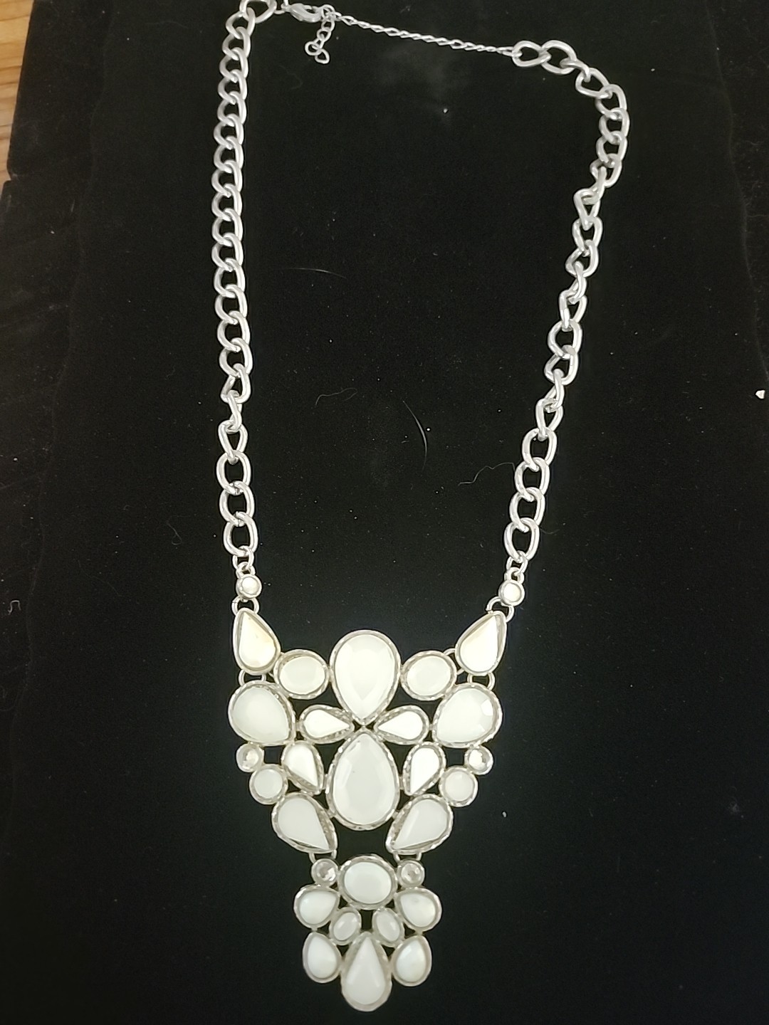 Statement Bib Necklace Light Blue Stones 18 inch