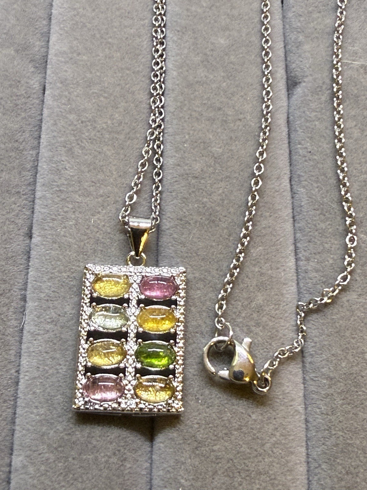 Multi-tourmaline Pendant In Silvertone With Stainless Steel Necklac 20 Inches,