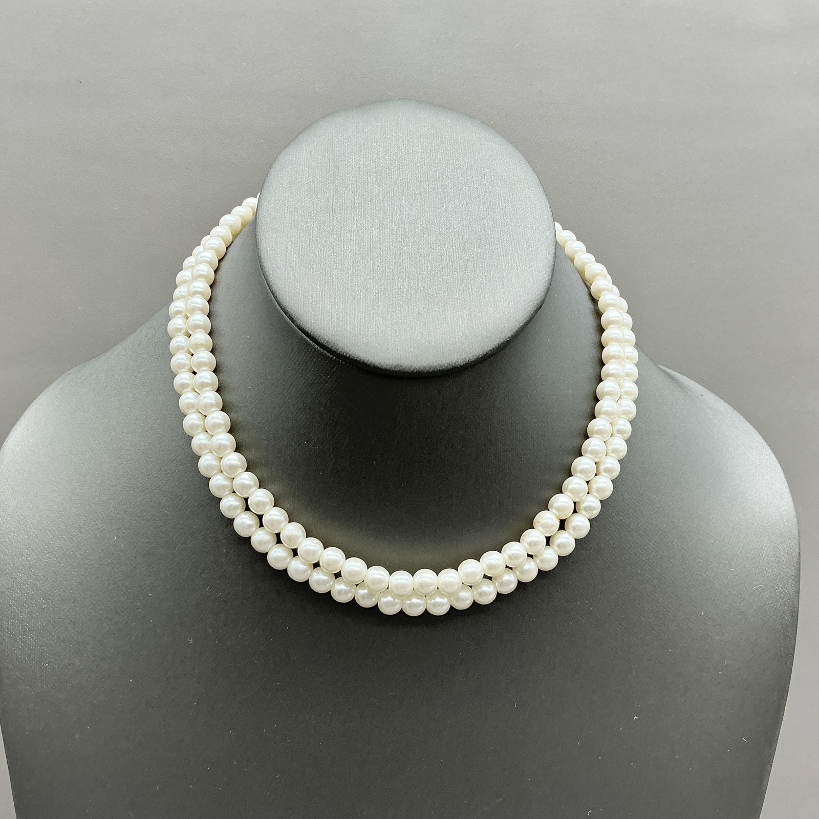 Vintage Napier Necklace White Faux Pearl Double Strand Collar Statement Womens