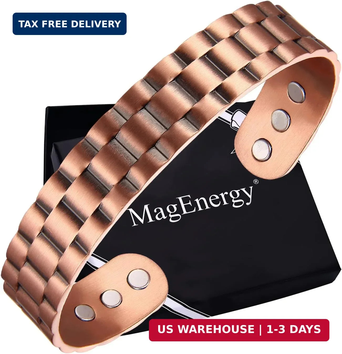 MagEnergy Copper Bracelet for Men, 99.9% Pure Copper Bracelet for Men with 6pcs