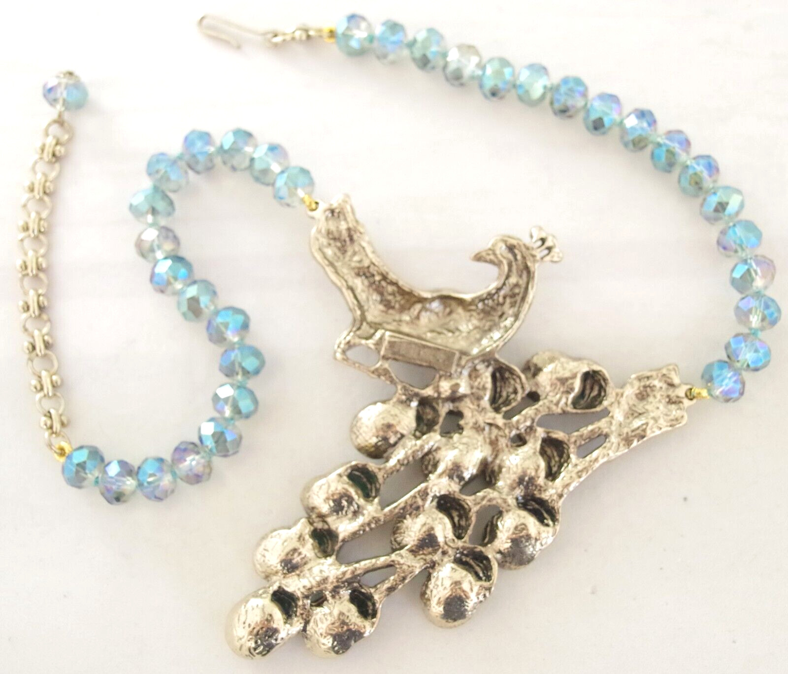 NWOT DESIGNER STYLE PEACOCK RHINESTONE PEACOCK BIRD AB CRYSTAL BEAD NECKLACE