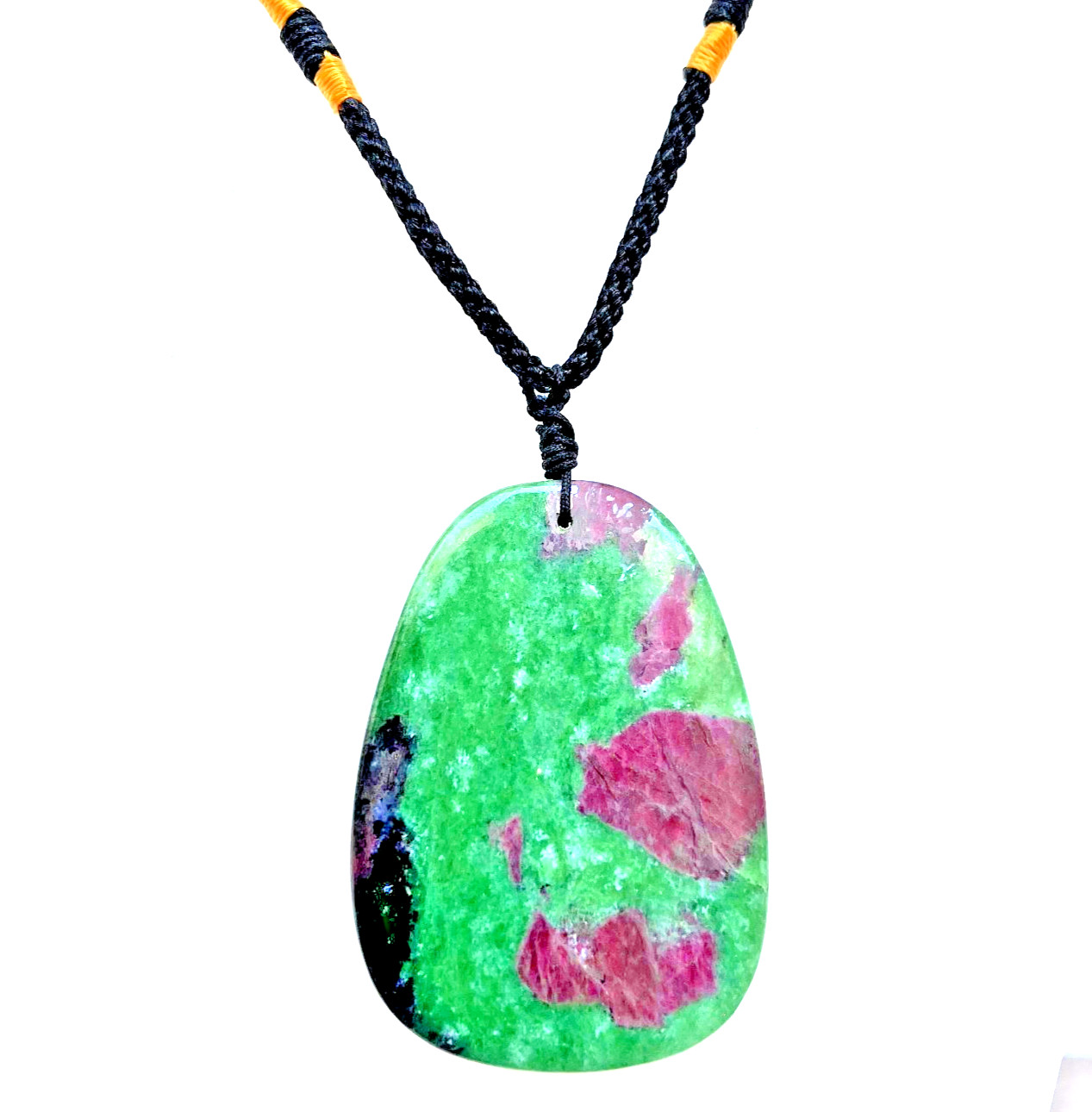 Large Ruby Zoisite Necklace Anyolite Crystal Pendant Adjustable Cord Jewelry