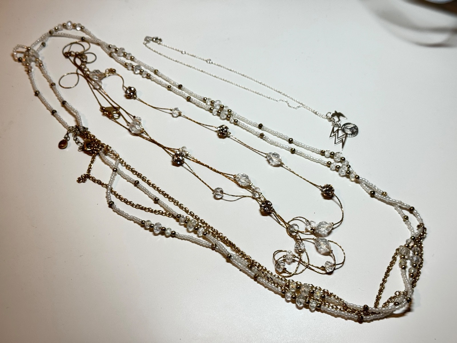 Layering Necklace Lot 3pcs | Silver Y2K Peace Dove, Multi-Layer Pearl Bead, Gold