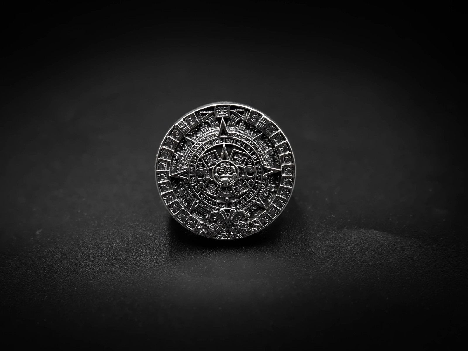Men’s Tribal Aztec Mayan Calendar Ring, Mayan Rings 925 Sterling Silver