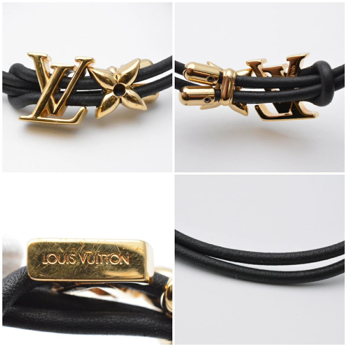 LOUIS VUITTON M8142Z Bracelet Bloom Gold Black Leather Maximum 19.5cm DDU