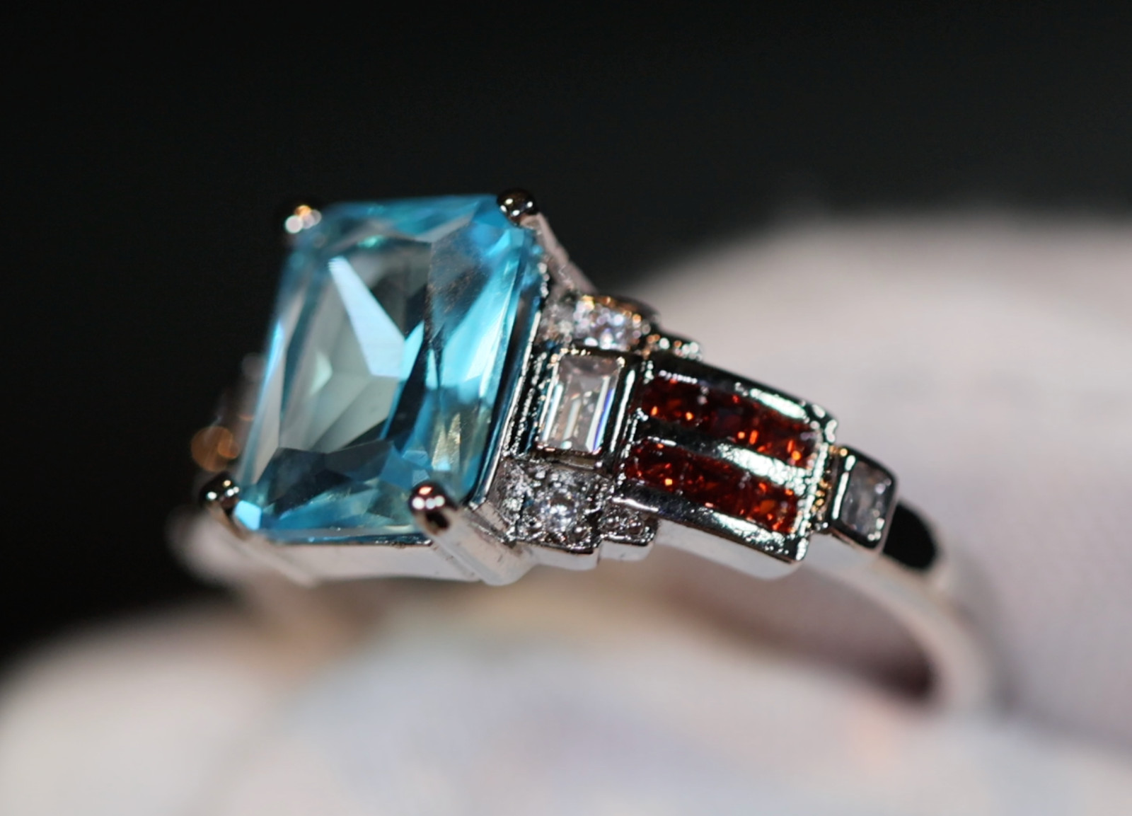 Light Blue Diamond Ring | Simulated Diamond Ring | Blue Radiant Diamond Ring