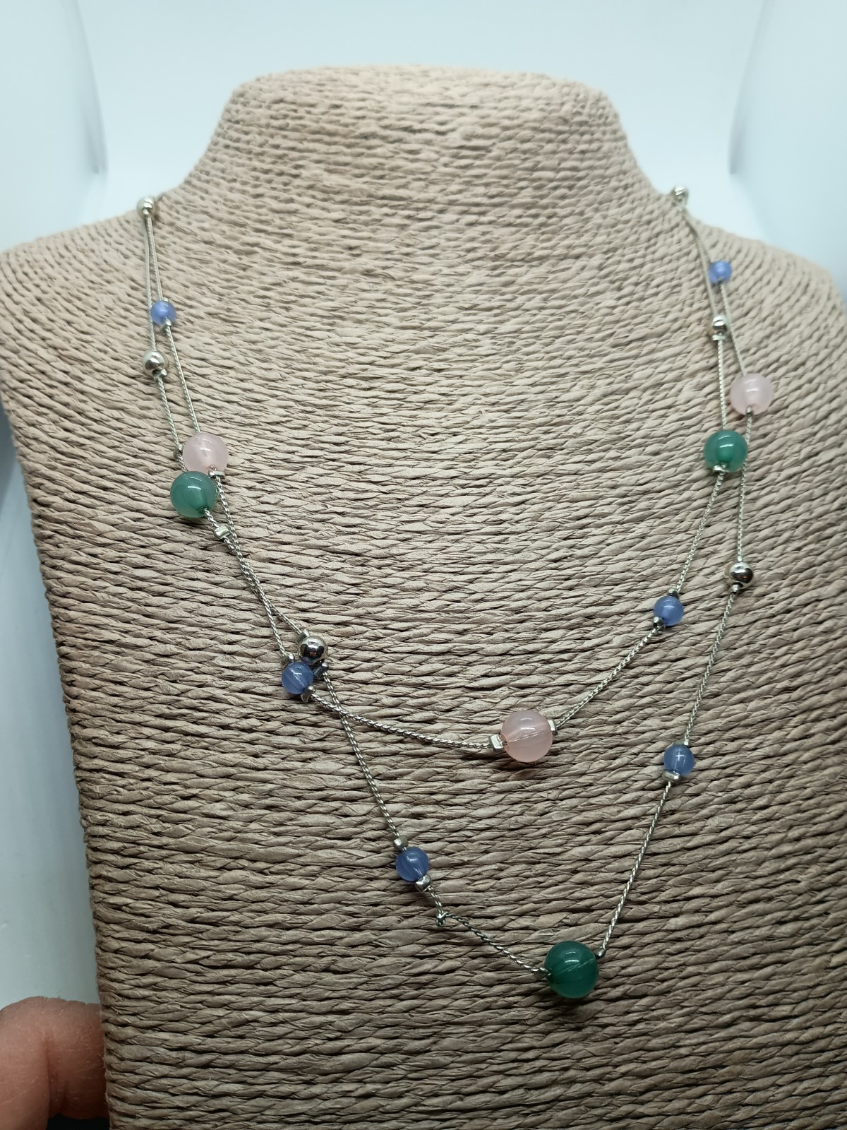 Necklace 2 Strand Station Y2k 1990’s silver tone Pastel Bead retro Film Tv Prop